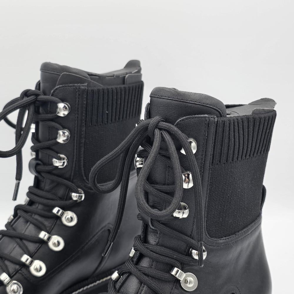 NWOT Marc Fisher Ltd. Black Knit Collar Elwa Round Toe Lace-Up Leather Boots 6.5 - Picture 7 of 16